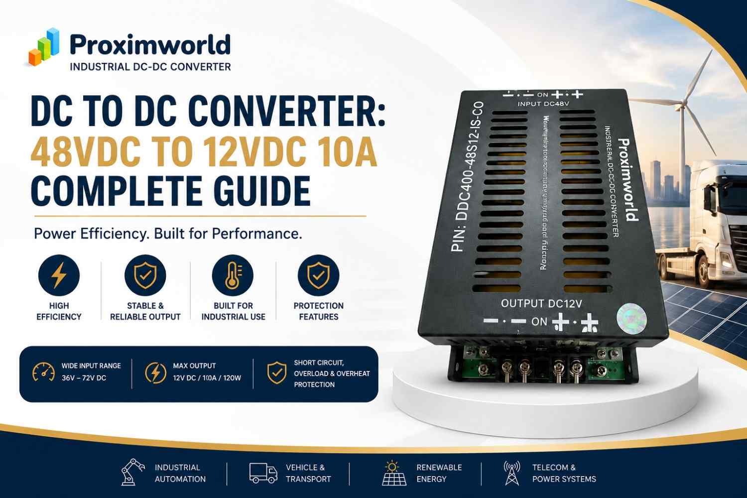 DC TO DC Converter 48VDC to 12VDC 10A industrial 120W converter with high efficiency and protection features